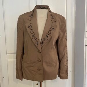 Apart 100% Silk Women's 4P Embroidered‎ Western Blazer Taupe Black Womens Boho